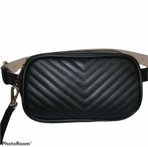 Black quilted convertible fanny pack clutch vegan